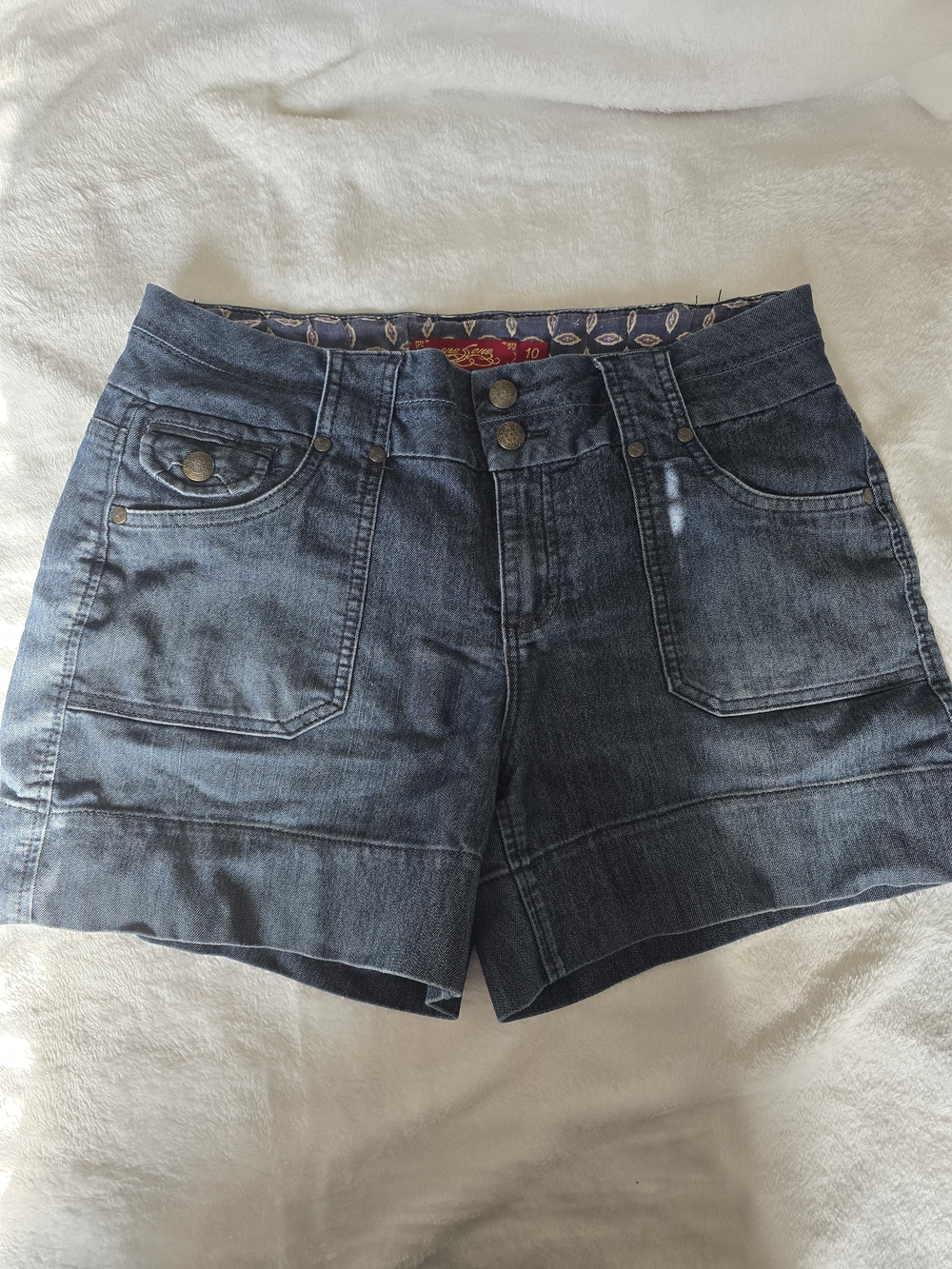 ​One 5 One Y2K Dark Wash Denim Cargo Utility Shorts Size 10 - Picture 2 of 6
